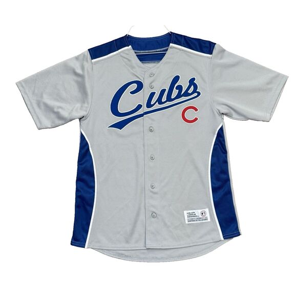 Chicago Cubs Mens Baseball Jersey MLB Gray Blue Sewn Logo Front Button Up Sz M - Picture 1 of 7
